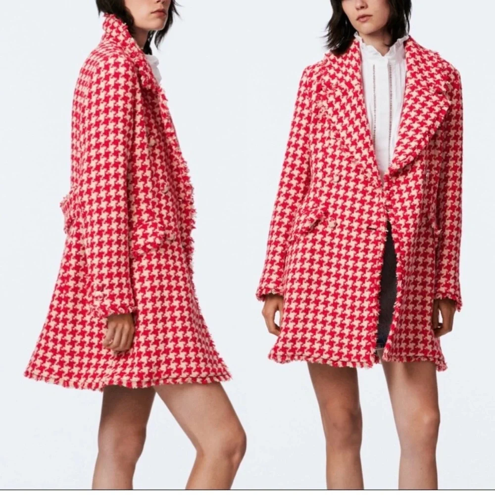 Zara textured houndstooth coat red - Picture 1 of 14